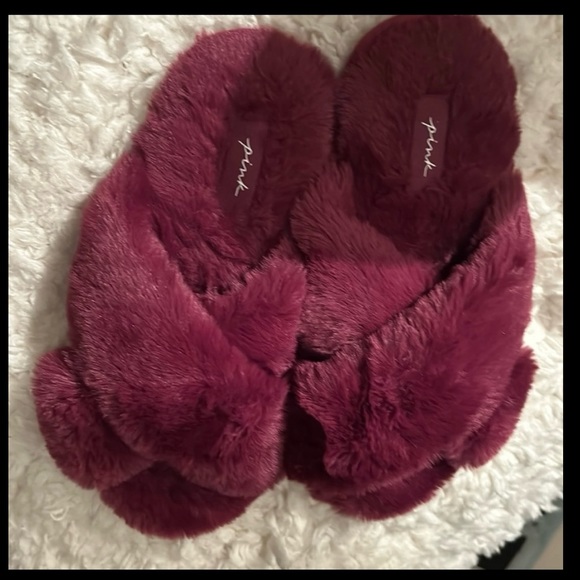 Pink, Victoria’s Secret Purple wild berry colored furry slippers - Picture 2 of 3